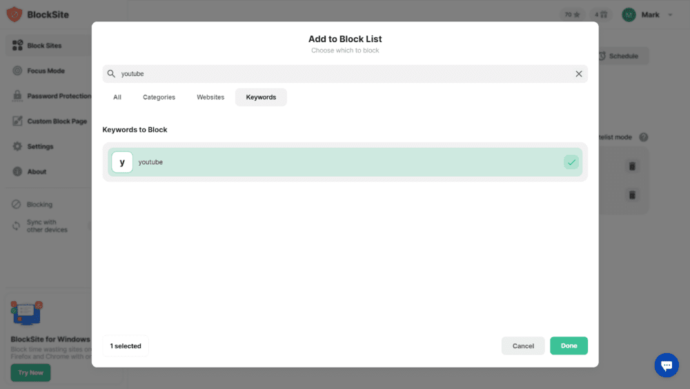 Block by Keywords